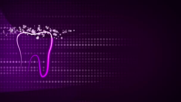 Fioletowe Tło Dentystyczne Świecącym Symbolem Zęba Animowany Wygaszacz Ekranu Kropkami — Wideo stockowe