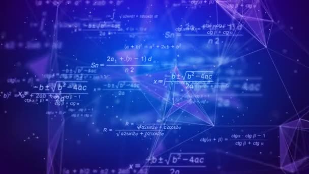数学计算 分数公式 未来派抽象的蓝色教育背景与三角形和丛线 循环动画 — 图库视频影像