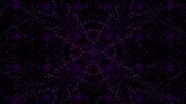 Parlak mor neon kaleydoskop deseni. Çiçek kulübü mozaiği. Şenlikli döngü animasyonu. Geometrik şekillerin fraktal değişimi.