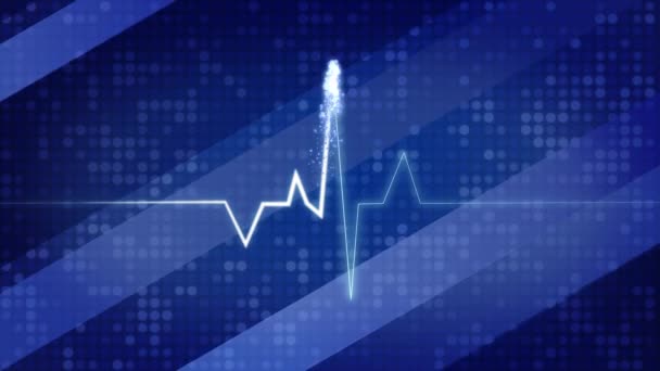 Animação Partículas Brilhantes Linhas Eletrocardiograma Batimentos Cardíacos Azul Looped Fundo — Vídeo de Stock