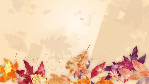 秋天的季节黄色的背景和五彩斑斓的飘落的树叶 复制空间 循环抽象动画 — 图库视频影像