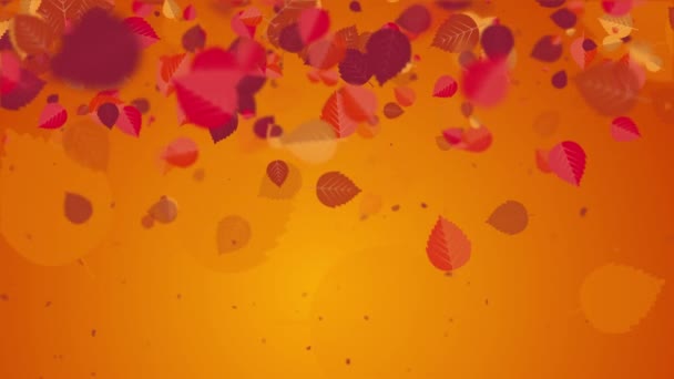Oranžové Abstraktní Pozadí Červeným Padajícím Listím Podzimní Smyčka Spořič Obrazovky — Stock video