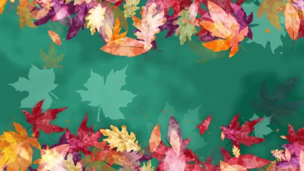 Umělecký Animovaný Snímek Kreslených Podzimních Barevných Podzimních Listů Zelená Smyčka — Stock video