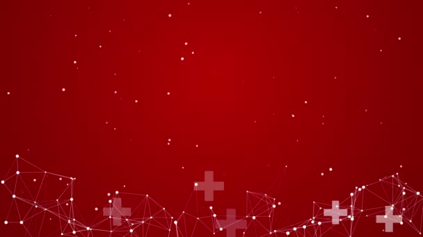 Fondo Médico Rojo Con Pequeñas Partículas Voladoras Blancas Cruces Líneas — Vídeo de stock