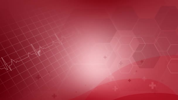 Röd Modern Vetenskaplig Bakgrund Med Rutnät Hjärta Elektrokardiogram Och Hexagon — Stockvideo