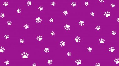 Köpek pençesi izli mor bir arka plan. Döngülü hareket grafikleri. Beyaz siluet deseni.