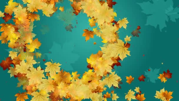 Okrągła Jesienna Rama Pięknych Żółtych Brązowych Liści Klonu Spadających Turkusowe — Wideo stockowe