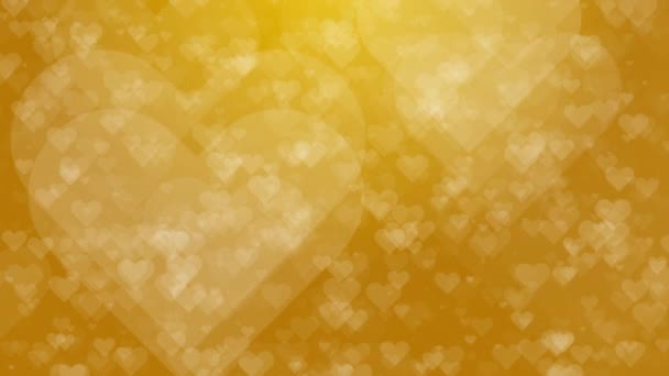 Golden Blurred Background Flying Hearts Beautiful Bokeh Yellow Romantic Looping — Stock Video