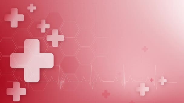 Protetor Tela Médica Vermelho Com Cruzes Cuidados Saúde Linha Cardiograma — Vídeo de Stock