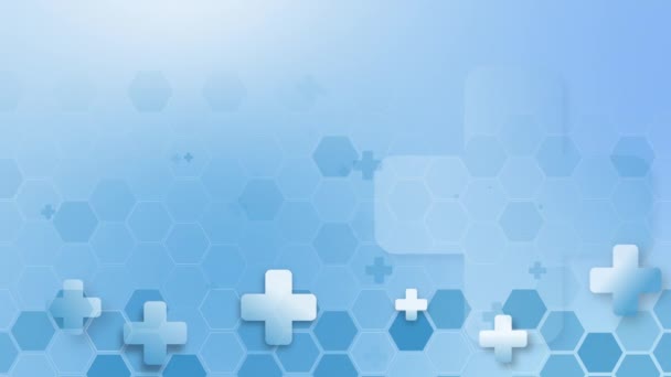 Soft Blue Abstract Background Hexagonal Grid Crosses Medical Animation Geometric — Stock Video