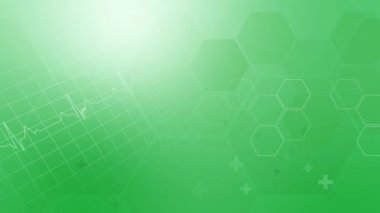 Kalp kardiyogramı olan yeşil eğimli bir tıbbi geçmişi var. Geometrik altıgen şekiller. Uzayı kopyala Döngülü canlandırma.