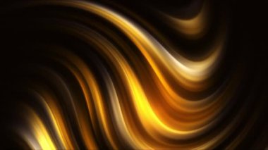 Sarı kıvrımlı dalgalar. Parıltılı arka planda parlayan soyut hareket. Döngülü canlandırma.
