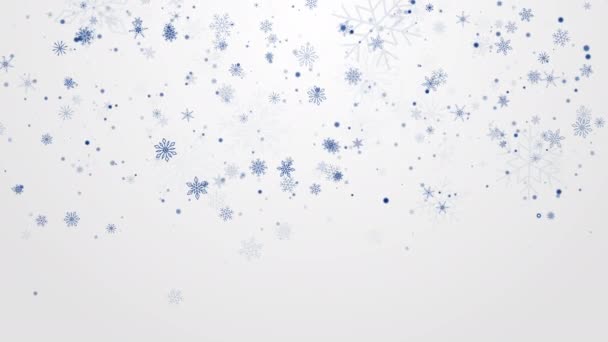 Konstnärlig Dras Blå Flygande Fallande Snöflingor Vit Bakgrund Loopas Semester — Stockvideo