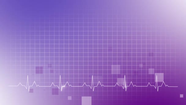 Medical Abstract Purple Background Grid Animated Heartbeat Diagram Looped Motion — Stock Video