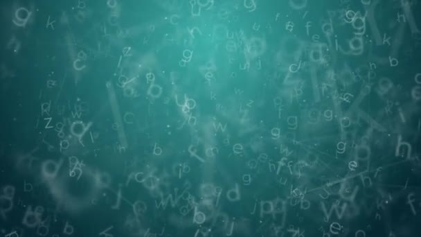 Yeşil Zemin Üzerinde Pleksus Çizgileri Parçacıkları Olan Ngiliz Alfabesinin Uçan — Stok video