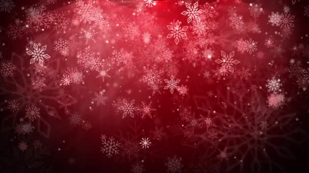 Červené Vánoční Zimní Pozadí Klesající Tažené Bílé Sněhové Vločky Jasná — Stock video