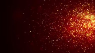 Altın elementli kırmızı lüks arka plan ve parıltılı ışık efekti dekorasyonu. Küçük parçacıklarla büyük, parlak bir havai fişek patlaması. Döngü canlandırması.