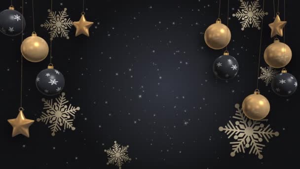 Καλά Χριστούγεννα Και Ευτυχισμένο Νέο Έτος Χρυσή Διακόσμηση Μαύρο Φόντο — Αρχείο Βίντεο
