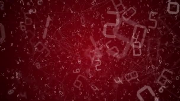 Abstrakt Matematisk Animation Tal Der Flyver Rød Baggrund Med Plexus – Stock-video