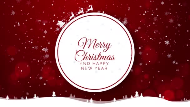 Christmas New Year Typographical Snowy Xmas Red Background Winter Landscape — Stock Video