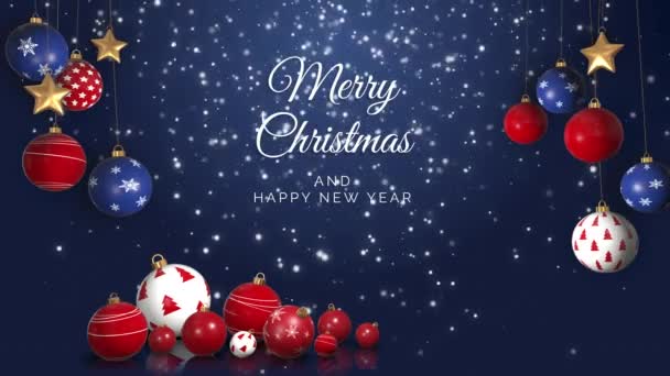 新年和圣诞节贺卡动画 圣诞装饰 蓝色背景上的星星 循环运动图形 — 图库视频影像