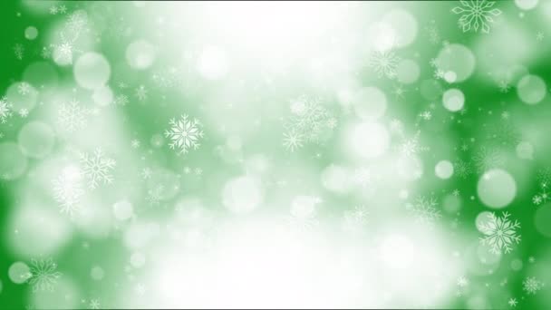 Green Christmas Winter Background Snowflakes Blurred Bokeh New Year Greeting — Stock Video