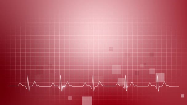 Cardiograma Linie Animată Bătăilor Inimii Fond Roșu Grilă Pătrate Zburătoare — Videoclip de stoc