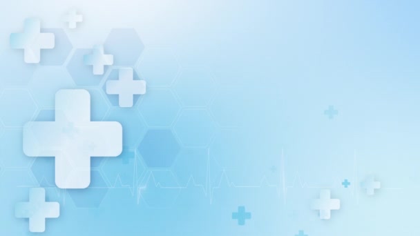 Blue Medical Design Crosses Looped Medical Screensaver Animated Healthcare Symbols — Stock Video