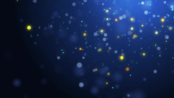 Donkerblauwe Abstracte Kosmische Achtergrond Met Gloeiende Gouden Wazige Deeltjes Heldere — Stockvideo