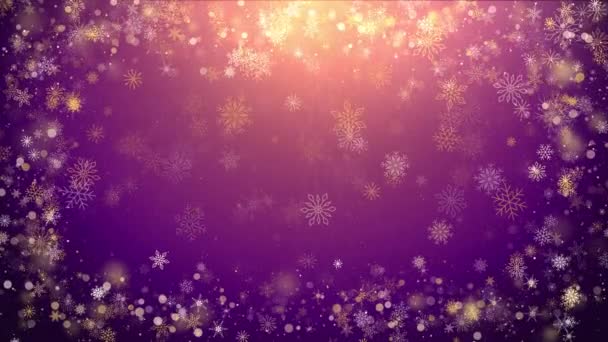 Subtiele Vallende Sneeuwvlokken Animatie Wintertijd Fleck Vries Deeltjes Paarse Kerstachtergrond — Stockvideo