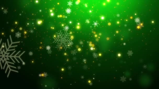 明るい緑色の背景には 光沢のある粒子が含まれています スパークルライトテクスチャ お祝いパターン ライトスポット スターダスト 雪が降ったクリスマスの背景 — ストック動画