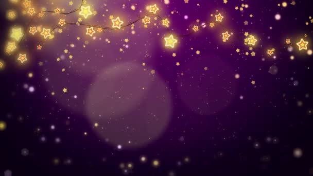 童话般的童话般的紫色背景 闪烁着灿烂的星光 飘落着金色的雪花 循环动画 — 图库视频影像