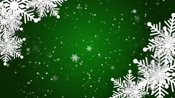 Весела Різдвяна Рамка Прикрашеним Сніжинковим Папером Вирізала Зелений Фон Техніка — стокове відео