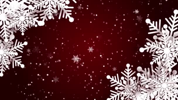 Animacja Biały Papier Wyciąć Płatki Śniegu Różnej Wielkości Sylwetki Ozdobnych — Wideo stockowe