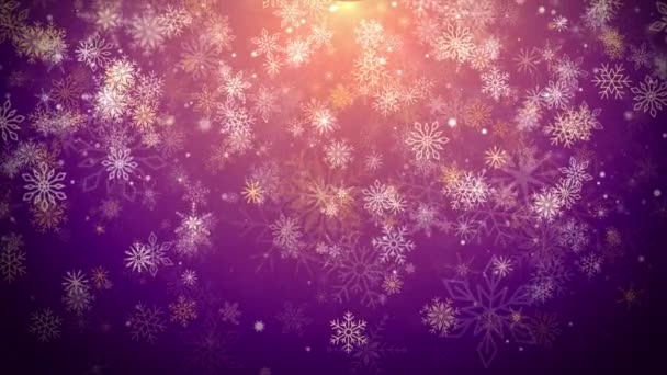Boże Narodzenie Tło Złożone Rozmazane Jasne Płatki Śniegu Spadające Fioletowych — Wideo stockowe