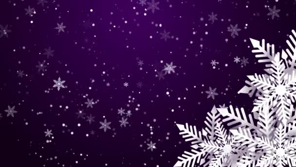 Рождественский Фиолетовый Фон Маленькими Белыми Снежинками Угловая Рамка Снежинкой Стиле — стоковое видео