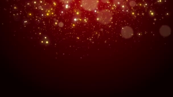 掉落的金粉在红色背景上模糊了 光的光芒效果 请帖的落粉 循环动画 — 图库视频影像