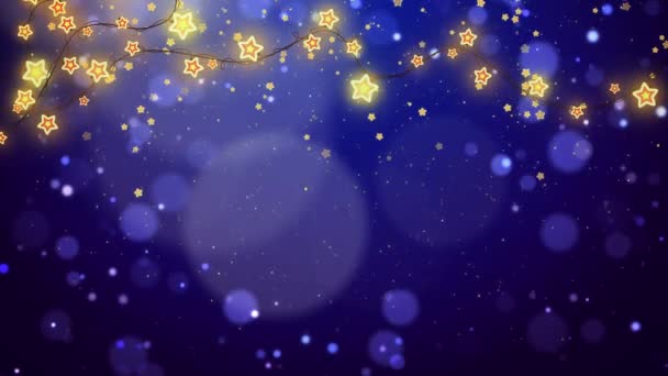 Abstract Kerst Blauwe Achtergrond Met Gouden Sterren Bloemenslinger Hangt Aan — Stockvideo