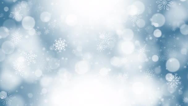 Sfondo Blu Invernale Con Belle Cadute Bianche Vari Fiocchi Neve — Video Stock