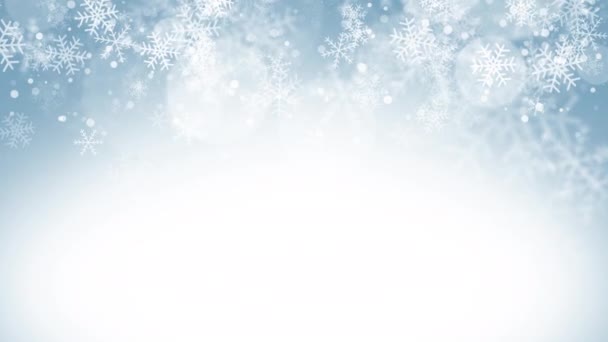 Fondo Azul Invierno Con Copos Nieve Círculo Partícula Bokeh Copiar — Vídeo de stock