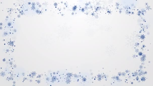 Vánoční Bílé Pozadí Design Modré Hranice Sněhové Vločky Sníh Kopírovacím — Stock video