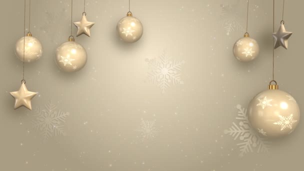 Altın Kar Taneleri Olan Bir Noel Çerçevesi Bej Arka Planda — Stok video