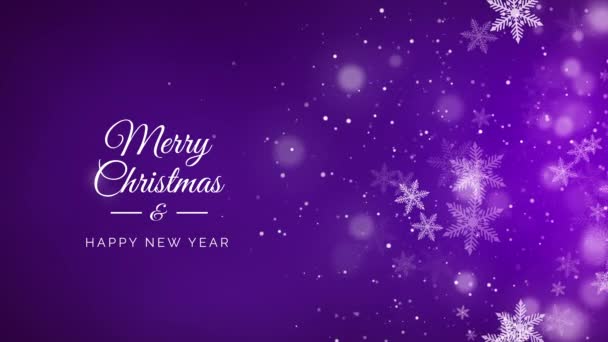 Wesołych Świąt Kartka Życzeniami Boże Narodzenie Fioletowe Tło Płatkami Śniegu — Wideo stockowe
