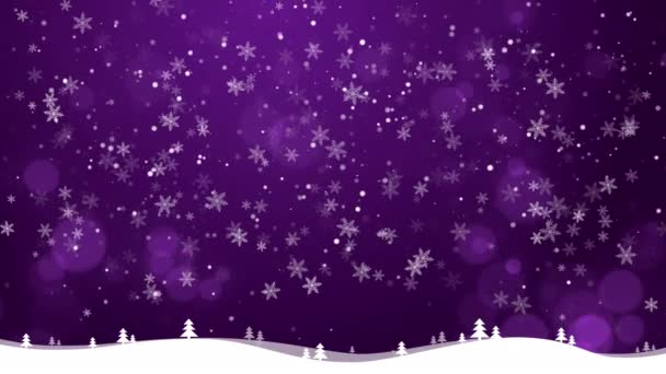 Carta Albero Natale Tagliato Sfondo Paesaggio Viola Con Fiocchi Neve — Video Stock