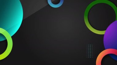 Siyah arkaplanda çok renkli soyut hareket grafik çember şekli. Döngü animasyonu. Boşluğu kopyala.