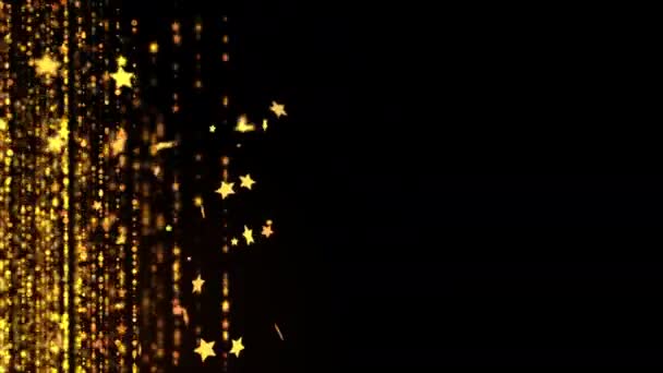 Caer Estrellas Oro Confeti Sobre Fondo Negro Celebración Festival Decoración — Vídeos de Stock