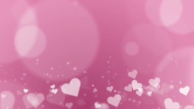 Yuvarlak ve kalplerin alt çerçevesine sahip pembe romantik bir arka plan. Sevgililer Günü için döngülü animasyon.