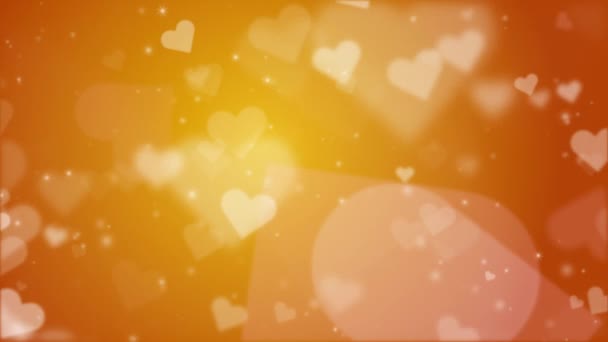 ハッピーバレンタインデーカードハート抽象的な黄色のループバック アニメーションフライングハートと輝く粒子 — ストック動画