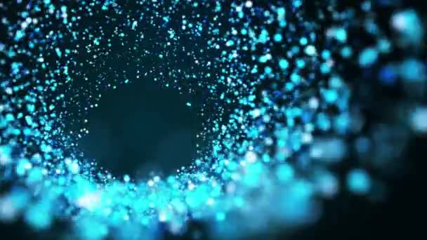 Círculos Azules Ondas Partículas Que Divergen Del Centro Colorido Resplandeciente — Vídeo de stock