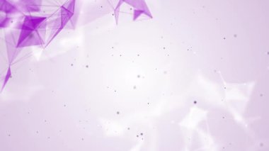 Bağlı noktalar ve çizgiler mor bir zemin üzerinde dinamik bir şekilde hareket eder. Metin için boş alan. Bulanık arkaplan.